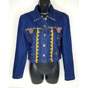 Gordon & James Denim Co. Dark Blue Denim Jean Studded Aztec Jacket Wmn Sz S